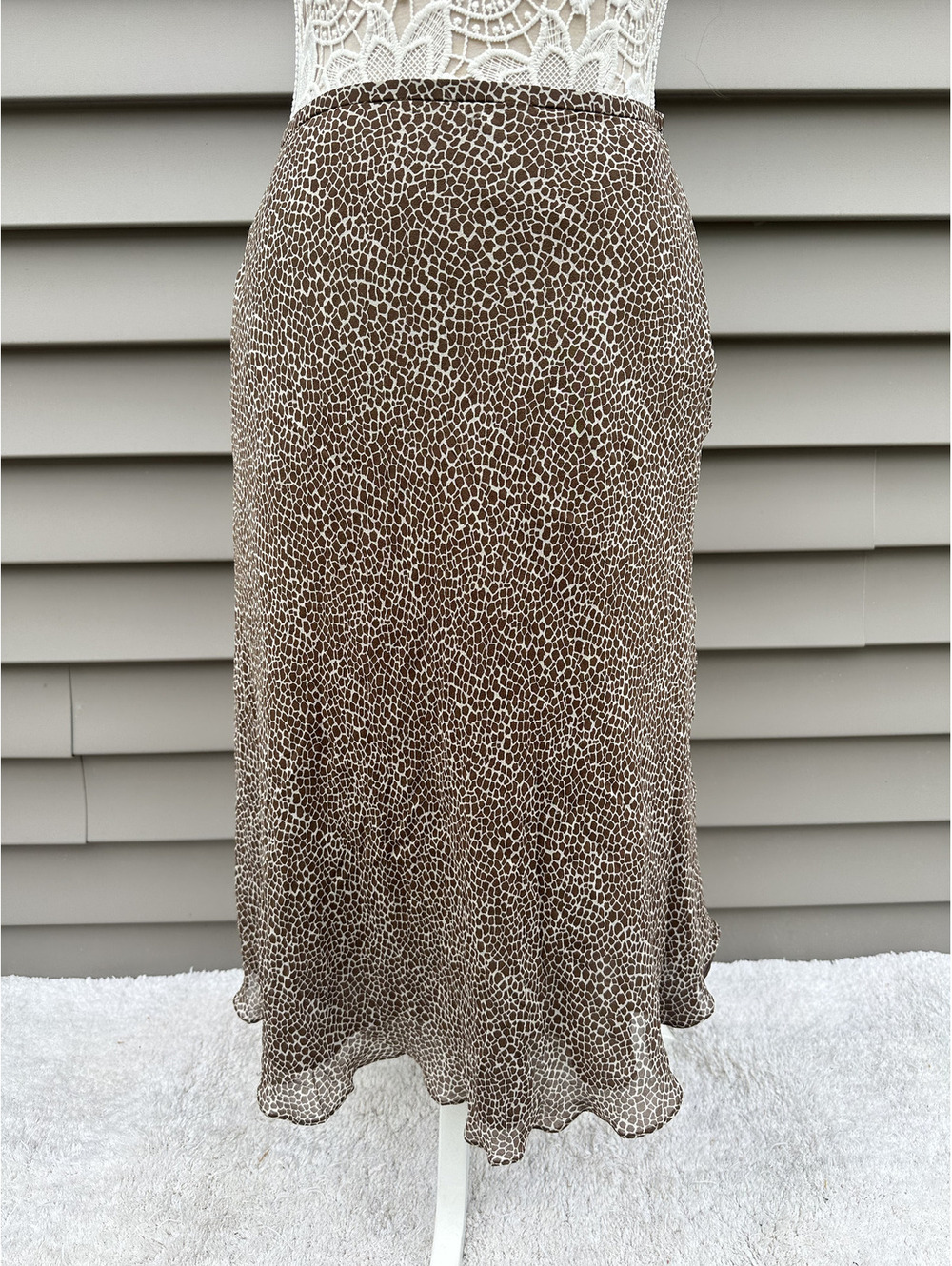 Talbots Petites Vintage Pure Silk Animal Print Midi Skirt